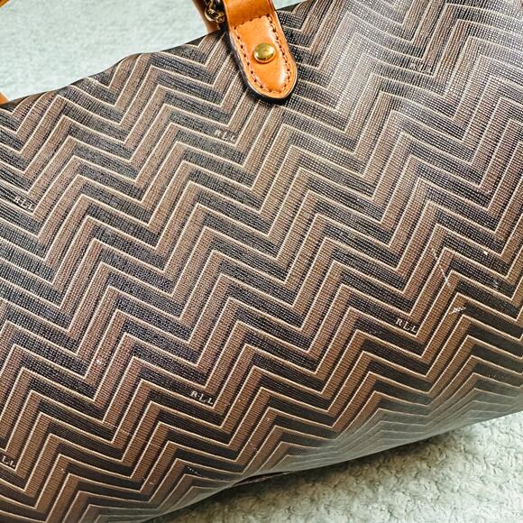 Vintage RALPH LAUREN Boswell Brown Striped Monogram Speedy Duffle Bag Barrell - Picture 7 of 12